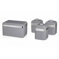 Swan Kitchen Appliance Retro GREY Bread Bin & 3 Canisters Storage Containers Set