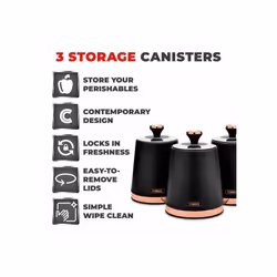Cavaletto Black Rose Gold 1.7L Pyramid Kettle, 2 Slice Toaster And Canisters Set