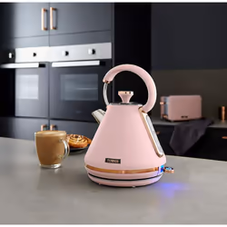 Pink & Rose Gold Cavaletto Pyramid Kettle, 2 slice Toaster Bread Bin & Canisters