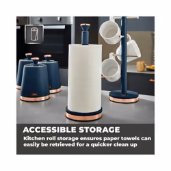 TOWER Kitchen Midnight Blue & Rose Gold Cavaletto Kitchen Roll Holder Towel Pole