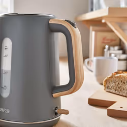 Tower Grey Kettle Rapid Boil Scandi Wood Accents 3kW Quick Boil Cordless