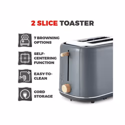 Tower Kitchen Appliance Scandi Grey 800 W 2 Slice Toaster with Wood Accents