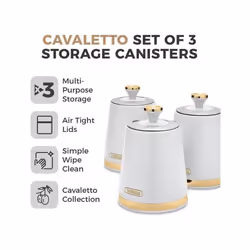 TOWER White Canisters Set 3 Cavaletto Storage Jars Kitchen Set Tea Coffee Sugar