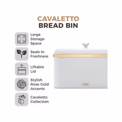 White Bread Bin Breadbin White & Champagne Gold TOWER Cavaletto Kitchen Home