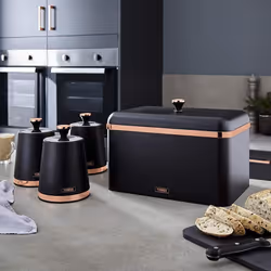 TOWER Glamorous Kitchen BLACK & Rose Gold Cavaletto Bread Bin