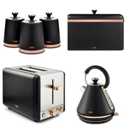 Tower Black & Rose Gold Cavaletto Pyramid Kettle 2 Toaster Bread Bin Canisters