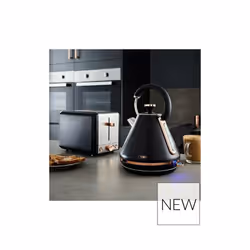 Tower Black & Rose Gold Cavaletto Pyramid Kettle 2 Toaster Bread Bin Canisters