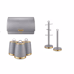EMPIRE Bronze GREY Roll Top Bread bin, towel Pole, Mug Tree and set 3 Canisters