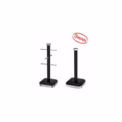 Swan Kitchen Appliance Retro BLACK Towel Pole & 6 Mug Tree Set