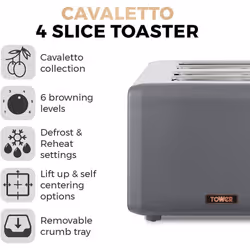 Tower Grey Cavaletto Pyramid Kettle, 4 Slice Toaster, Bread Bin & 3 Canisters