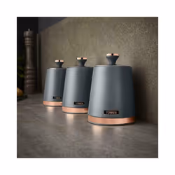 Tower Cavaletto 3kW Pyramid Kettle 2 Slice Toaster, 3 Canisters GREY & Rose Gold