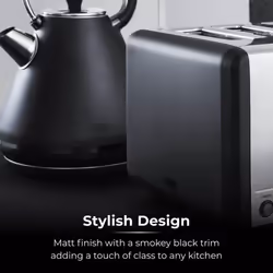 Black Pyramid Kettle Toaster Set Tower Sera 1.7L 3000W 4 Slice Smoked Black Trim