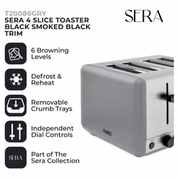 Grey Pyramid Kettle Toaster Set Tower Sera 1.7L 3000W 4 Slice Smoked Black Trim