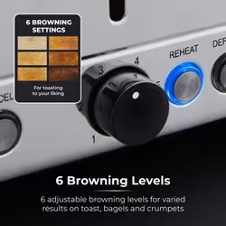 Blue 4 Slice Toaster 1800w Smoked Black Trim Tower Sera Kitchen Variable Brown