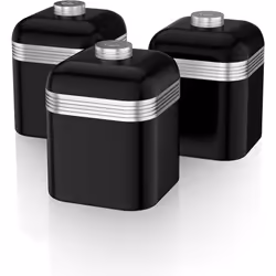 3 Black Canisters Tea Coffee Food Storage Jars Swan Kitchen Retro Set