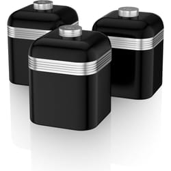 3 Black Canisters Tea Coffee Food Storage Jars Swan Kitchen Retro Set