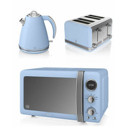 BLUE Retro Stylish Digital 20L Microwave, 1.5 Litre JUG Kettle &  4 Slice Toaster Set