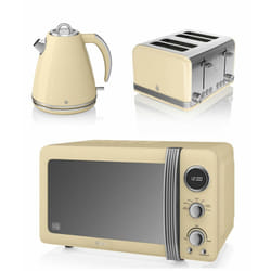 Swan Cream Retro Digital 20 Litre Microwave, 1.5 Litre Jug Kettle & 4 Slice Toaster