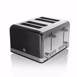 SWAN Black 1.7L Jug Kettle, 4 Slice Toaster & Digital Microwave 800W