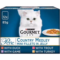 Purina Gourmet Perle Wet Cat Food Country Medley Mini Fillets in Jelly, 12 x 85g (Pack of 4)