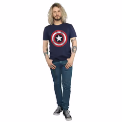 Marvel Mens Captain America Distressed Shield T-Shirt