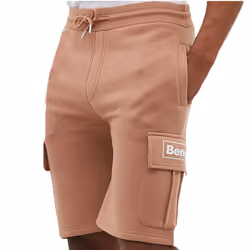 Men Fleece Cargo Shorts Elasticated Waist Gym Pant - Clay, S