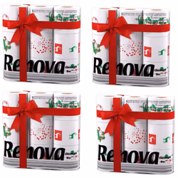 Renova White Print 2 Ply Christmas Xmas Toilet Tissue Paper Rolls (36 Rolls)