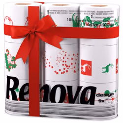 Renova White Print 2 Ply Christmas Xmas Toilet Tissue Paper Rolls (36 Rolls)