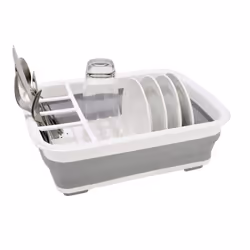 Vinsani® Collapsible Folding Quality Dish Drainer Cutlery Plate Holder Drying Rack - White & Grey