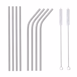 Vinsani® 8.5" Silver Stainless Steel Drinking Straws, Reusable Metal Drinking Straws Set of 8