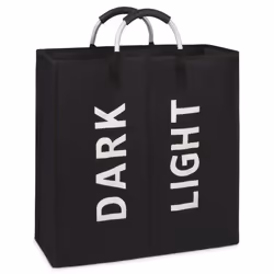 Double Collapsible Washing Laundry Basket Bag for Bedroom, Fabric (Black)