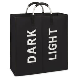Double Collapsible Washing Laundry Basket Bag for Bedroom, Fabric (Black)