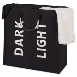 Double Collapsible Washing Laundry Basket Bag for Bedroom, Fabric (Black)