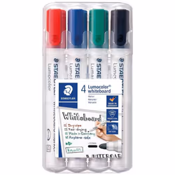 STAEDTLER 351 WP4 Lumocolour Whiteboard Marker with Bullet Tip, Multicolour, Pack of 4