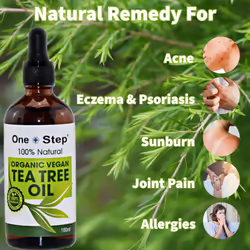 Tea Tree Oil 100% Pure, 100ml Bottle Organic Natural Essential Aromatherapy Antiseptic Oil, Reduces Acne, Dandruff, Fatigue, Redness of Skin