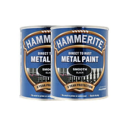 Twin Pack of Hammerite Smooth Black Metal Paint 2.5L