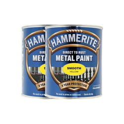 Twin Pack of Hammerite Smooth Yellow Metal Paint 2.5L