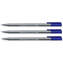Staedtler Blue 0.3mm Triplus Fineliner Fine Line Pens Superfine Dry Safe & Washes Out Of Most Textiles (Pack of 3)