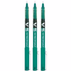 Pilot BX V5 Green Hi-Tecpoint Extra Fine Rollerball Pen 0.5mm Nib Tip 0.3mm Line Width (Pack Of 3)