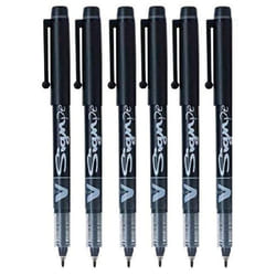 Pilot Black V Sign Pen Liquid Ink Medium 2mm Nib Tip 0.6mm Line Width V-Sign Fibre Tip Point Marker Graphics SW-VSP Pack of 6