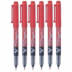 Pilot Red V Sign Pen Liquid Ink Medium 2mm Nib Tip 0.6mm Line Width V-Sign Fibre Tip Point Marker Graphics SW-VSP Pack of 6