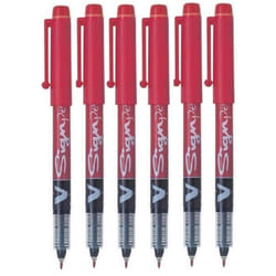 Pilot Red V Sign Pen Liquid Ink Medium 2mm Nib Tip 0.6mm Line Width V-Sign Fibre Tip Point Marker Graphics SW-VSP Pack of 6