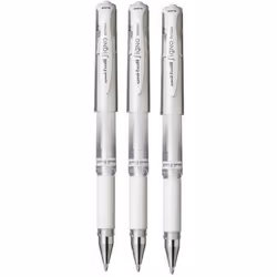Uni Ball White Signo Pen Broad Metallic Gel Ink Rollerball Metal 1mm Tip Nib 0.65mm Line Width With Rubber Grip UM-153 (Pack  ...