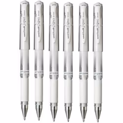 Uni Ball White Signo Pen Broad Metallic Gel Ink Rollerball Metal 1mm Tip Nib 0.65mm Line Width With Rubber Grip UM-153 (Pack  ...