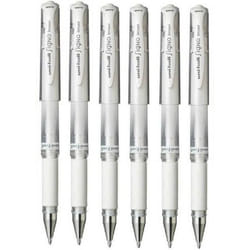 Uni Ball White Signo Pen Broad Metallic Gel Ink Rollerball Metal 1mm Tip Nib 0.65mm Line Width With Rubber Grip UM-153 (Pack Of 6)