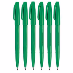 Pentel Green Original Sign Pen S520 Fibre Tip Marker Pens Colour Fineliner 2mm Nib 1mm Line Width (Pack of 6)
