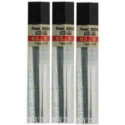 Pentel 0.5mm Size B Shade Hardness Pencil Refill Replacement Spare Leads Hi Pollymer Super For Automatic & Mechanical Pencils (Pack Of 3 Tubes - 36