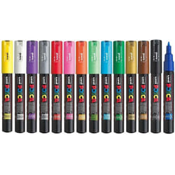 Posca PC-1M Assorted Colour Extra Fine Pack Paint Marker Pens 1mm Bullet Tip Nib Writes On Any Surface Glass Metal Wood Plastic Fabric (1 Of Each