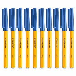 STAEDTLER Fine 0.3mm Blue 430 Stick Ballpoint Pens Writing Pen Smooth Efortless Ink Flow Regulated (Pack Of 10)