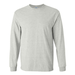 Gildan Mens Plain Crew Neck Ultra Cotton Long Sleeve T-Shirt - 2XL, Ash Grey
